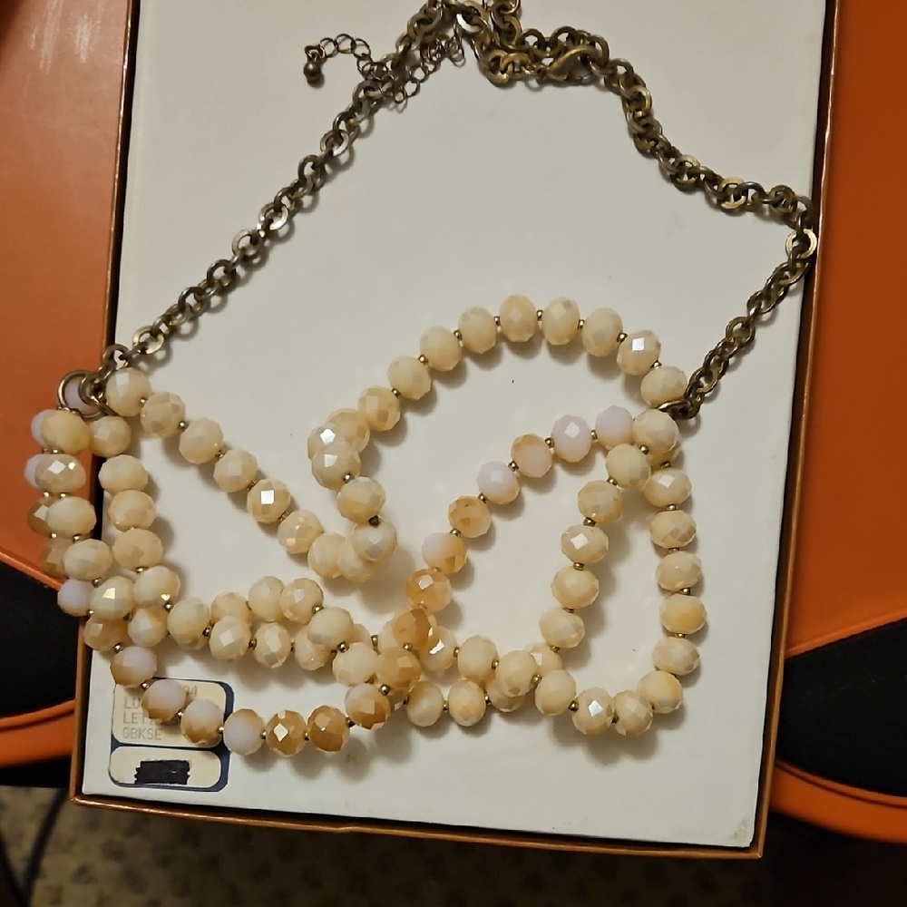 Women’s Cream Faceted Bead Necklace with Gold Chain